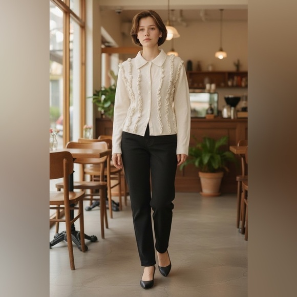 Sweaters - Don Rakow Vintage Ruffled Cashmere Cardigan